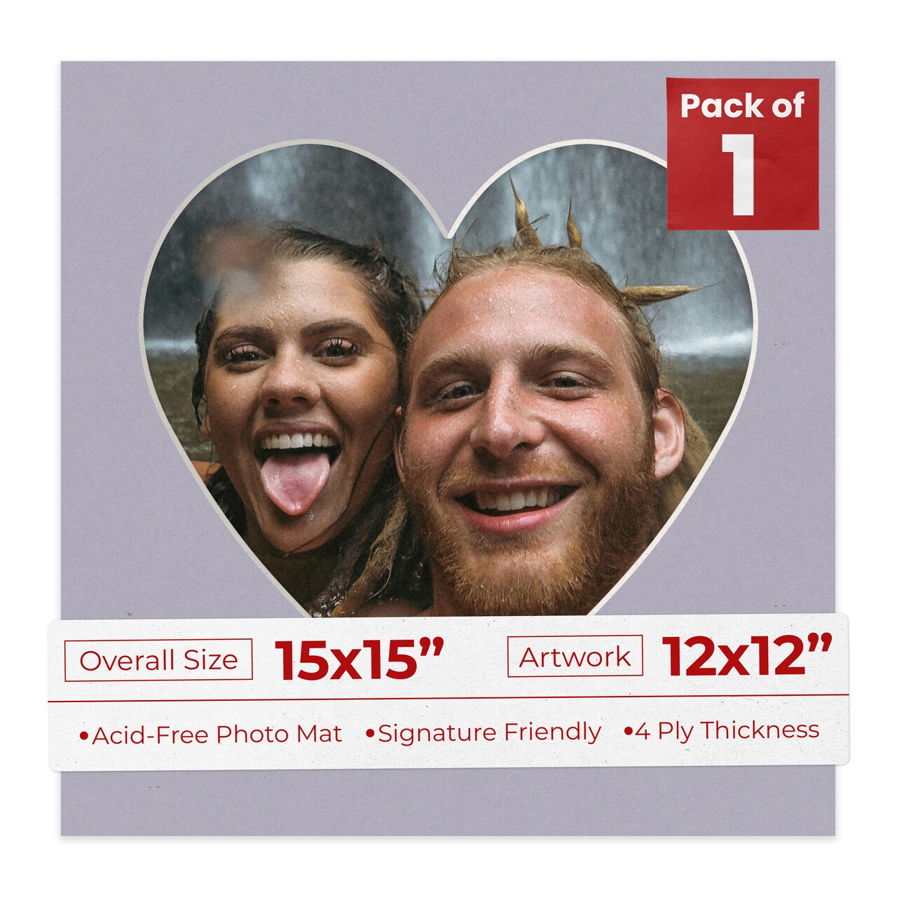Blue Stone Mat Board for 15x15 Frames - Heart Opening for 12x12 Photos